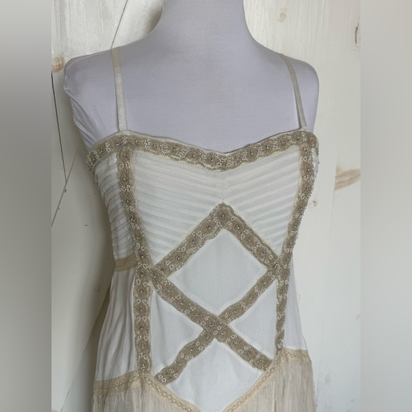 Free People Beaded Lace Cream High Low Dress Boho Wedding Festival Medium Large - Picture 3 of 13